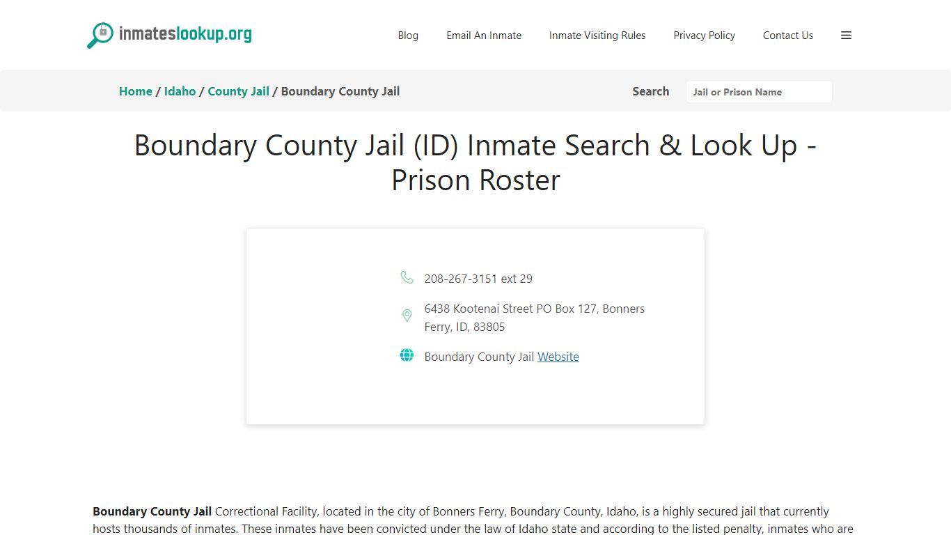 Boundary County Jail (ID) Inmate Search & Look Up - Prison Roster