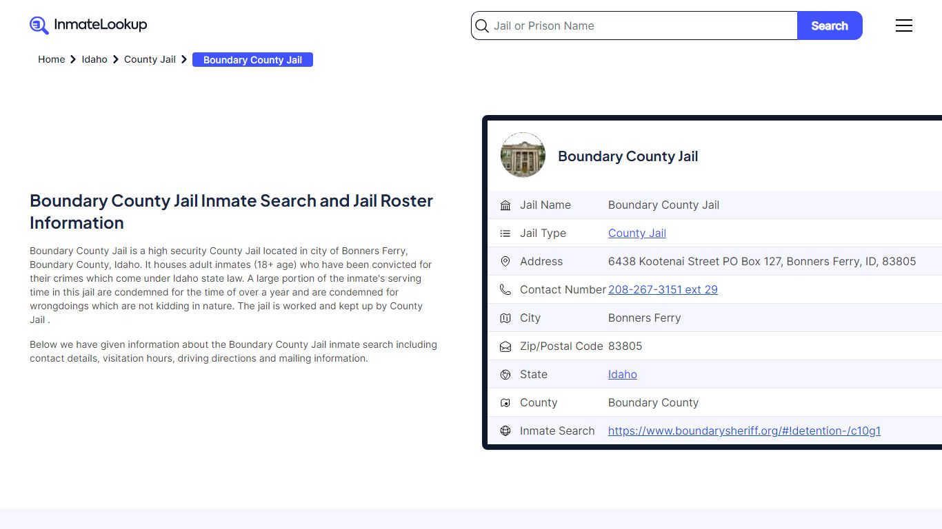Boundary County Jail Inmate Search - Bonners Ferry Idaho - Inmate Lookup